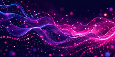 The primary subject of the image is a purple and pink wave pattern, which is the main object, scene, or focus of the image. The setting or background of the image is a dark blue surface, which contrasts with the vibrant colors of the wave pattern. The visual style of the image is digital art, as it is a computer-generated pattern. The dominant colors of the image are purple and pink, creating a lively and energetic atmosphere.