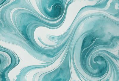 The primary subject of the image is a painting of a blue and white ocean wave. The setting is a white background, which provides a clean and minimalist appearance. The visual style is a digital art or illustration, as it is a detailed and intricate representation of the ocean wave. The dominant colors are blue and white, creating a calming and serene atmosphere.