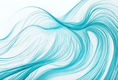 The primary subject of the image is a blue wave or water flow, which is the main focus of the scene. The setting is a white background, which provides a clean and minimalist appearance. The visual style is a combination of digital art and illustration, creating a unique and artistic representation of the blue wave. The dominant colors are blue and white, giving the image a calming and serene atmosphere.