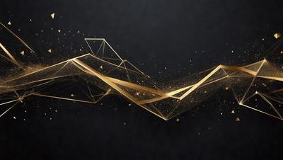 The primary subject of the image is a gold and black geometric pattern. The setting is a dark background, which contrasts with the bright colors of the pattern. The visual style is a combination of digital art and illustration, creating a unique and eye-catching design. The dominant colors are gold and black, giving the pattern a luxurious and sophisticated appearance.