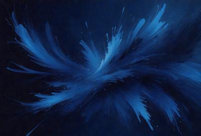 The primary subject of the image is a blue painting or drawing, featuring a blue background and a blue-green splash. The visual style appears to be a digital art or illustration, with a focus on the blue and green colors. The setting or background is a dark blue surface, which contrasts with the vibrant colors of the painting. The overall atmosphere of the image is dynamic and artistic, with the blue and green colors creating a sense of movement and energy.