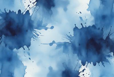 The primary subject of the image is a blue and white painting featuring a pattern of blue and white dots. The setting is a white background, and the visual style appears to be a digital art or illustration. The dominant colors are blue and white, creating a calm and serene atmosphere.
