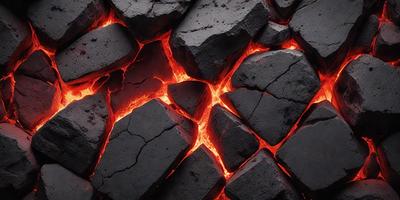 The primary subject of the image is a large, red, glowing rock. The rock is surrounded by a black, cracked surface, which adds to the dramatic and intense atmosphere of the scene. The visual style of the image is a close-up, with the rock being the main focus. The colors and mood of the image are predominantly red and intense, creating a sense of heat and energy.