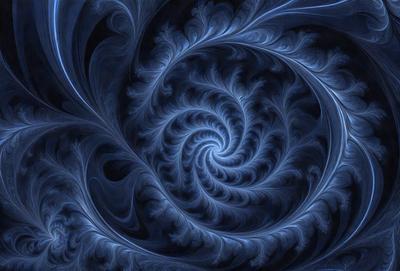 The primary subject of the image is a spiral pattern, which is the main object, scene, or focus of the image. The spiral pattern is set against a blue background, creating a visually striking contrast. The spiral pattern is a digital art piece, showcasing the artist's skill in creating intricate designs. The overall atmosphere of the image is serene and calming, with the blue color evoking a sense of tranquility.