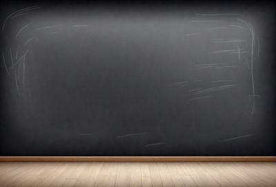 The primary subject of the image is a blackboard with white chalkboard writing on it. The setting is a classroom, and the visual style is a photo. The dominant colors are black and white, creating a classic and timeless atmosphere.