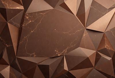 The primary subject of the image is a brown marble wall with a pattern of triangles. The setting is a room with a brown marble wall as the main focus. The visual style is a close-up of the marble wall, showcasing its texture and pattern. The colors and mood of the image are warm and earthy, with the brown marble providing a natural and elegant appearance.