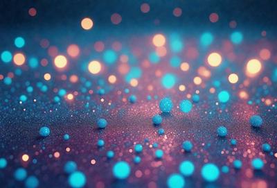 The primary subject of the image is a blue and purple background with a pattern of blue and white dots. The setting is a dark background, which contrasts with the bright colors of the dots. The visual style is a digital art or illustration, as the dots are arranged in a visually appealing manner. The colors and mood of the image are vibrant and energetic, with the blue and white dots creating a sense of movement and dynamism.