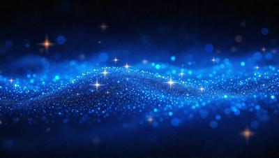 The primary subject of the image is a blue background with a pattern of blue stars. The setting is a dark background, which contrasts with the bright blue stars. The visual style is a digital art or illustration, creating a unique and captivating atmosphere. The colors and mood are predominantly blue, giving the image a calm and serene feel.
