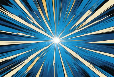 The primary subject of the image is a bright, colorful, and dynamic explosion. The setting is a blue background, which contrasts with the vibrant colors of the explosion. The visual style is a combination of digital art and illustration, creating a dynamic and engaging scene. The colors and mood of the image are energetic and lively, with the blue background adding a sense of depth and contrast to the explosion.