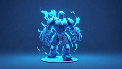 The primary subject of the image is a robot, specifically a robotic armor figure, which is the main object, scene, or focus of the image. The setting or background of the image is a dark blue background, which adds to the overall atmosphere. The visual style of the image is digital art, as it is a digital illustration of the robotic armor figure. The colors and mood of the image are predominantly dark blue, which creates a sense of mystery and intrigue.