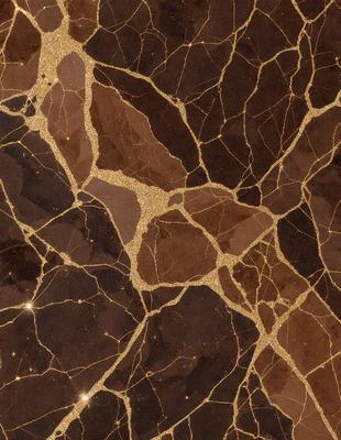 The primary subject of the image is a close-up of a marble surface with a gold-like pattern. The setting is a room with a brown marble floor. The visual style is a close-up of the marble, showcasing its intricate design. The colors and mood of the image are warm and luxurious, with the gold-like pattern adding a touch of sophistication.