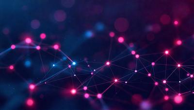 The primary subject of the image is a cluster of brightly colored dots, which are arranged in a visually appealing pattern. The setting is a dark background, which contrasts with the vibrant colors of the dots. The visual style of the image is a combination of digital art and illustration, creating a unique and eye-catching design. The colors and mood of the image are predominantly pink and red, giving it a warm and inviting atmosphere.