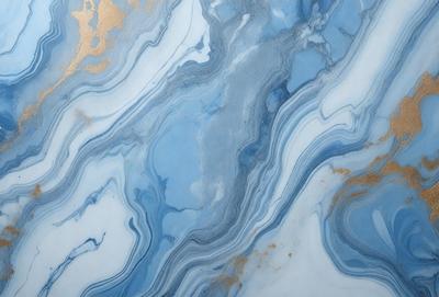 The primary subject of the image is a blue and gold marbled stone. The setting is a close-up of the stone, showcasing its intricate patterns and textures. The visual style is a realistic representation of the stone, capturing its natural beauty. The dominant colors are blue and gold, creating a sense of luxury and sophistication.