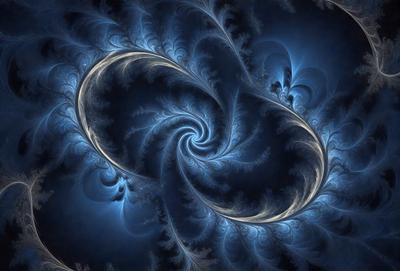 The primary subject of the image is a spiral pattern, which is the main object, scene, or focus of the image. The spiral pattern is set against a blue background, creating a visually striking contrast. The spiral pattern is a digital art piece, showcasing the artist's skill in creating intricate designs. The overall atmosphere of the image is one of beauty and complexity, with the spiral pattern serving as the central visual element.