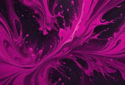 The primary subject of the image is a purple, swirling, and flowing substance, which appears to be a mix of paint and water. The setting is a black background, which contrasts with the purple substance. The visual style is a combination of painting and digital art, creating a unique and artistic representation. The colors and mood of the image are predominantly purple, with a sense of movement and flow, giving the impression of a dynamic and fluid substance.