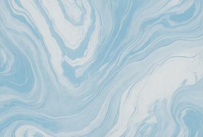 The primary subject of the image is a blue and white marbled wallpaper. The setting is a room with a blue and white marbled wallpapered wall. The visual style is a patterned wallpaper, which gives the room a unique and elegant appearance. The dominant colors are blue and white, creating a calming and sophisticated atmosphere.