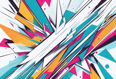 The primary subject of the image is a colorful, abstract design featuring a mix of blue, yellow, and pink colors. The setting is a white background, which provides a clean and minimalist appearance. The visual style is a combination of digital art and illustration, creating a vibrant and dynamic scene. The dominant colors and overall atmosphere of the image are energetic, lively, and cheerful.