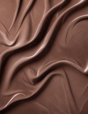 The primary subject of the image is a close-up of a chocolate-colored fabric, which appears to be a piece of clothing or a decorative item. The setting is a room with a wall, and the visual style is a close-up of the fabric, showcasing its texture and details. The colors and mood of the image are predominantly brown, giving it a warm and cozy atmosphere.