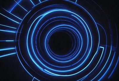 The primary subject of the image is a blue spiral, which appears to be a part of a larger blue circle. The setting is a dark background, which contrasts with the bright blue spiral. The visual style is a combination of digital art and illustration, creating a unique and eye-catching design. The colors and mood of the image are predominantly blue, giving it a calm and serene atmosphere.