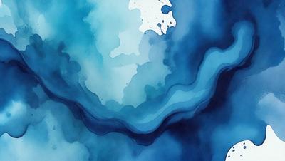 The primary subject of the image is a blue water surface with a white cloud floating on it. The setting is a blue ocean, and the visual style is a painting or drawing. The colors and mood of the image are predominantly blue, creating a calm and serene atmosphere.