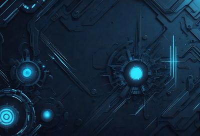 The primary subject of the image is a futuristic, blue-toned digital artwork featuring a complex, interconnected network of lines and shapes. The setting is a dark, blue background that contrasts with the intricate patterns and designs. The visual style is a combination of digital art and illustration, creating a unique and captivating aesthetic. The colors and mood of the image are predominantly blue, with a hint of green, giving it a futuristic and technological atmosphere.