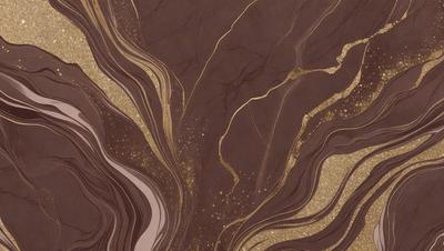 The primary subject of the image is a marble-like surface with gold accents. The setting is a rocky, textured environment, and the visual style is a combination of photo and digital art. The dominant colors are brown and gold, creating a warm and natural atmosphere.