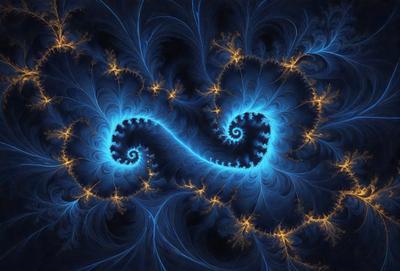 The primary subject of the image is a spiral pattern, which is the main object, scene, or focus of the image. The setting or background features a blue and yellow color scheme, creating a vibrant and lively atmosphere. The visual style of the image is a combination of digital art and illustration, with the spiral pattern being the central element. The colors and mood of the image are energetic and dynamic, with the blue and yellow hues contributing to a sense of movement and flow.