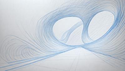 The primary subject of the image is a blue, curved line that appears to be a part of a drawing or illustration. The setting is a white background, which provides a clean and uncluttered environment for the artwork. The visual style is a combination of digital art and illustration, as the line is both curved and detailed. The colors and mood of the image are predominantly blue, creating a sense of calmness and tranquility.