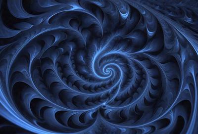 The primary subject of the image is a spiral pattern, which is the main object, scene, or focus of the image. The spiral pattern is set against a blue background, creating a visually striking contrast. The spiral pattern is a digital art piece, showcasing the artist's skill in creating intricate designs. The overall atmosphere of the image is one of beauty and complexity, with the blue color palette adding a sense of calmness and tranquility.