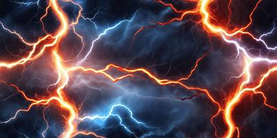 The primary subject of the image is a bright, colorful lightning bolt. The setting is a dark, cloudy sky, creating a dramatic contrast with the lightning bolt. The visual style is a digital art or illustration, as the lightning bolt is depicted in a detailed and artistic manner. The colors and mood of the image are vibrant and energetic, with the lightning bolt being the main focus and source of visual interest.