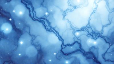 The primary subject of the image is a blue and white starry sky. The setting is a cloudy, blue-tinted background, which adds to the overall atmosphere. The visual style is a combination of digital art and illustration, creating a unique and captivating scene. The colors and mood convey a sense of wonder and tranquility, as the viewer gazes upon the vast expanse of the night sky.