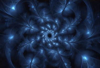 The primary subject of the image is a blue spiral pattern, which appears to be a digital art or illustration. The setting is a dark blue background, creating a contrasting and dramatic atmosphere. The visual style is a combination of digital art and illustration, with the spiral pattern being the main focus of the image. The colors and mood convey a sense of depth and intricacy, with the blue hues adding a sense of calmness and tranquility to the scene.