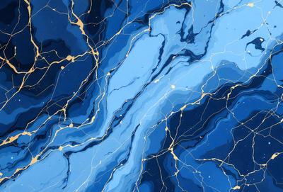 The primary subject of the image is a blue and gold swirling pattern, which appears to be a digital art or illustration. The setting is a blue background, and the visual style is a combination of digital art and illustration. The dominant colors are blue and gold, creating a vibrant and lively atmosphere.
