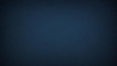 The primary subject of the image is the night sky, which is a dark blue color. The setting is a clear night with no clouds, creating a serene atmosphere. The visual style is a black and white photo, which adds a timeless and classic feel to the image. The colors and mood convey a sense of tranquility and calmness, as the night sky is void of any distractions or bright lights.