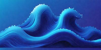 The primary subject of the image is a blue wave, which is the main object, scene, or focus of the image. The setting/background is a blue surface, which could be a wall or a background. The visual style of the image is digital art, as it is a digital illustration of a wave. The dominant colors in the image are blue and white, creating a calm and serene atmosphere.