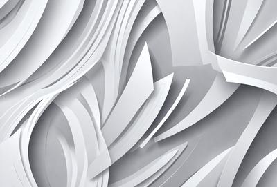 The primary subject of the image is a white, abstract sculpture or artwork. The setting is a white background, which provides a clean and minimalist appearance. The visual style is a combination of digital art and illustration, creating a unique and intricate design. The colors and mood of the image are predominantly white, giving it a clean and modern feel.