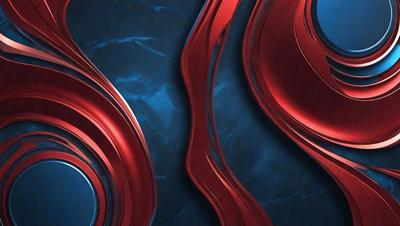 The primary subject of the image is a red and blue marbled wall. The setting is a room with a blue background. The visual style is a digital art or illustration, creating a vibrant and colorful atmosphere. The dominant colors are red and blue, with the red marbled wall and blue background creating a striking contrast.