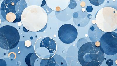 The primary subject of the image is a blue and white patterned surface, which appears to be a marble or stone-like material. The setting is a blue background, and the visual style is a combination of digital art and illustration. The colors and mood of the image are predominantly blue and white, creating a calm and serene atmosphere.
