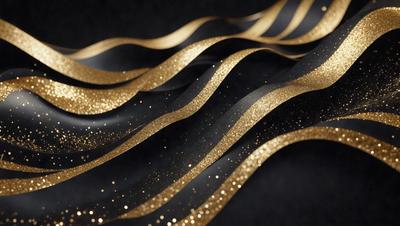 The primary subject of the image is a gold and black striped pattern. The setting is a black background, and the visual style appears to be a digital art or illustration. The dominant colors are gold and black, creating a bold and striking appearance.