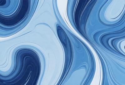 The primary subject of the image is a blue and white swirling pattern, which appears to be a digital art or illustration. The setting is a blue background, and the visual style is a combination of digital art and illustration. The dominant colors are blue and white, creating a calm and soothing atmosphere.