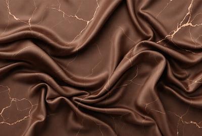 The primary subject of the image is a close-up of a brown fabric, possibly a piece of leather or a textured material. The setting is a room with a wall, and the visual style appears to be a photo. The colors and mood of the image are dominated by the brown fabric, giving it a warm and earthy tone.