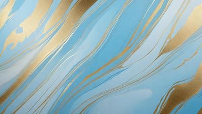 The primary subject of the image is a blue sky with a pattern of gold and white swirls. The setting is a clear blue sky, and the visual style appears to be a combination of a photo and digital art. The colors and mood of the image are predominantly blue and white, creating a serene and calming atmosphere.
