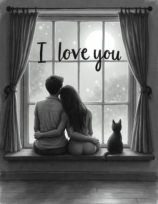 The primary subject of the image is a man and a woman sitting together on a window sill. They are looking out the window, possibly enjoying the view or each other's company. The setting is a room with a window, and the visual style appears to be a drawing or illustration. The colors and mood of the image are warm and intimate, as the couple shares a tender moment together.