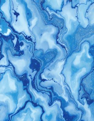 The primary subject of the image is a blue and white marbled pattern, which is the main object, scene, or focus of the image. The setting or background features a blue and white marbled surface, which is the environment, backdrop, or surface visible in the image. The visual style of the image is a photo, as it captures the intricate details of the marbled pattern. The dominant colors in the image are blue and white, creating a calm and serene atmosphere.