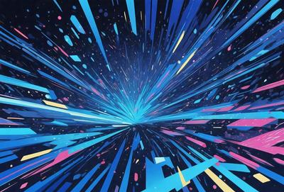 The primary subject of the image is a blue and yellow tunnel, which appears to be a digital art or illustration. The setting is a black background, and the visual style gives the impression of a futuristic or space-themed scene. The dominant colors are blue and yellow, creating a vibrant and energetic atmosphere.