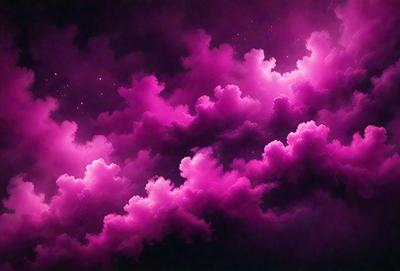 The primary subject of the image is a purple cloud with a pink hue. The cloud is surrounded by a dark background, creating a dramatic contrast. The visual style of the image is a combination of a photo and digital art, giving it a unique and artistic appearance. The dominant colors in the image are purple and pink, creating a serene and calming atmosphere.