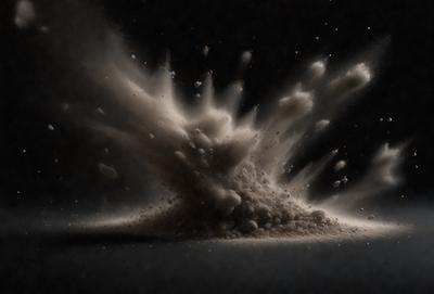 The primary subject of the image is a pile of sand or powder, which is the main object, scene, or focus of the image. The setting is a black background, which creates a dramatic contrast with the sand. The visual style is a close-up of the sand, showcasing its texture and details. The colors and mood of the image are predominantly black and white, giving it a classic and timeless appearance.