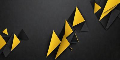 The primary subject of the image is a yellow triangle, which is the main object, scene, or focus of the image. The setting is a black background, which provides a contrasting and dramatic effect. The visual style is a combination of digital art and illustration, as the yellow triangle is created using a pattern or texture. The dominant colors are yellow and black, giving the image a bold and striking appearance.