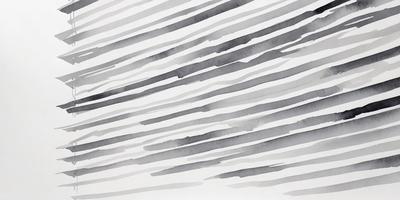 The primary subject of the image is a large, gray and white painting of a wave. The setting is a white wall, and the visual style is a combination of digital art and illustration. The dominant colors are gray and white, creating a calm and serene atmosphere.
