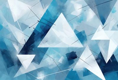 The primary subject of the image is a blue and white geometric pattern, which appears to be a digital art or illustration. The setting is a blue background, and the visual style is a combination of digital art and illustration. The dominant colors are blue and white, creating a calm and soothing atmosphere.